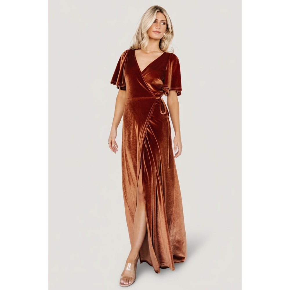 Baltic Born Meghan Velvet Wrap Maxi Dress Rust Copper Large NWT Formal Holiday